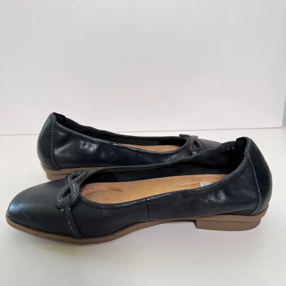 Clarks Womens Lyrical Rhyme Flat Shoes Size 8 Leather Comfort Cushioned Black